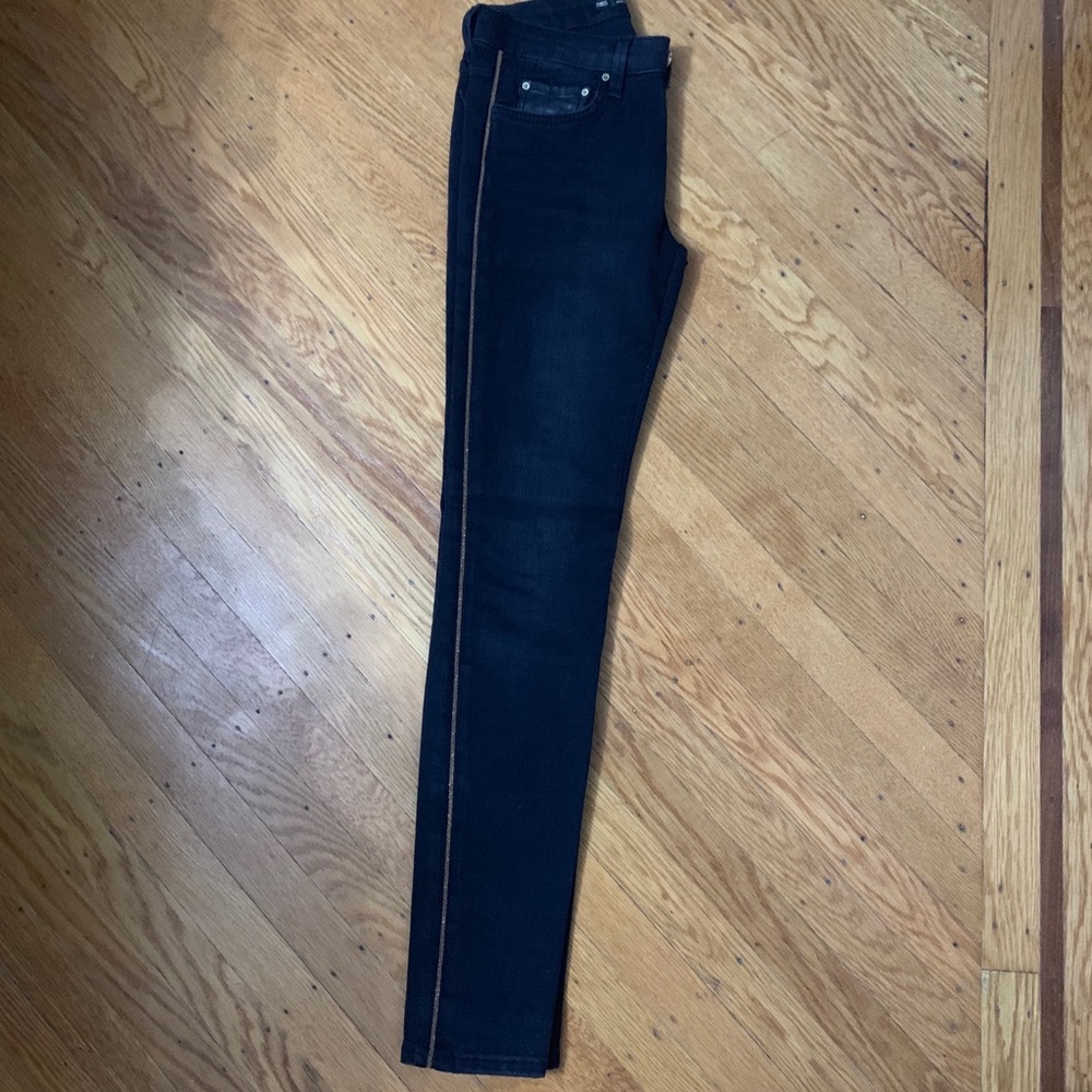 Zara Black Slim Fit Size 4 Gold Metal Side Stripe